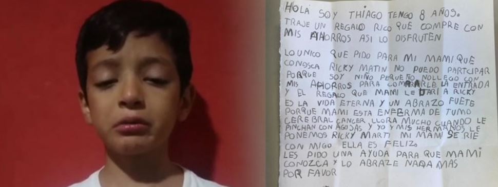 Niño argentino gasta sus ahorros para que su madre con cáncer conozca a Ricky Martin