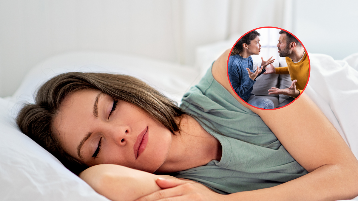 Mujer durmiendo y al lado dos personas peleando (Foto vía Getty Images)