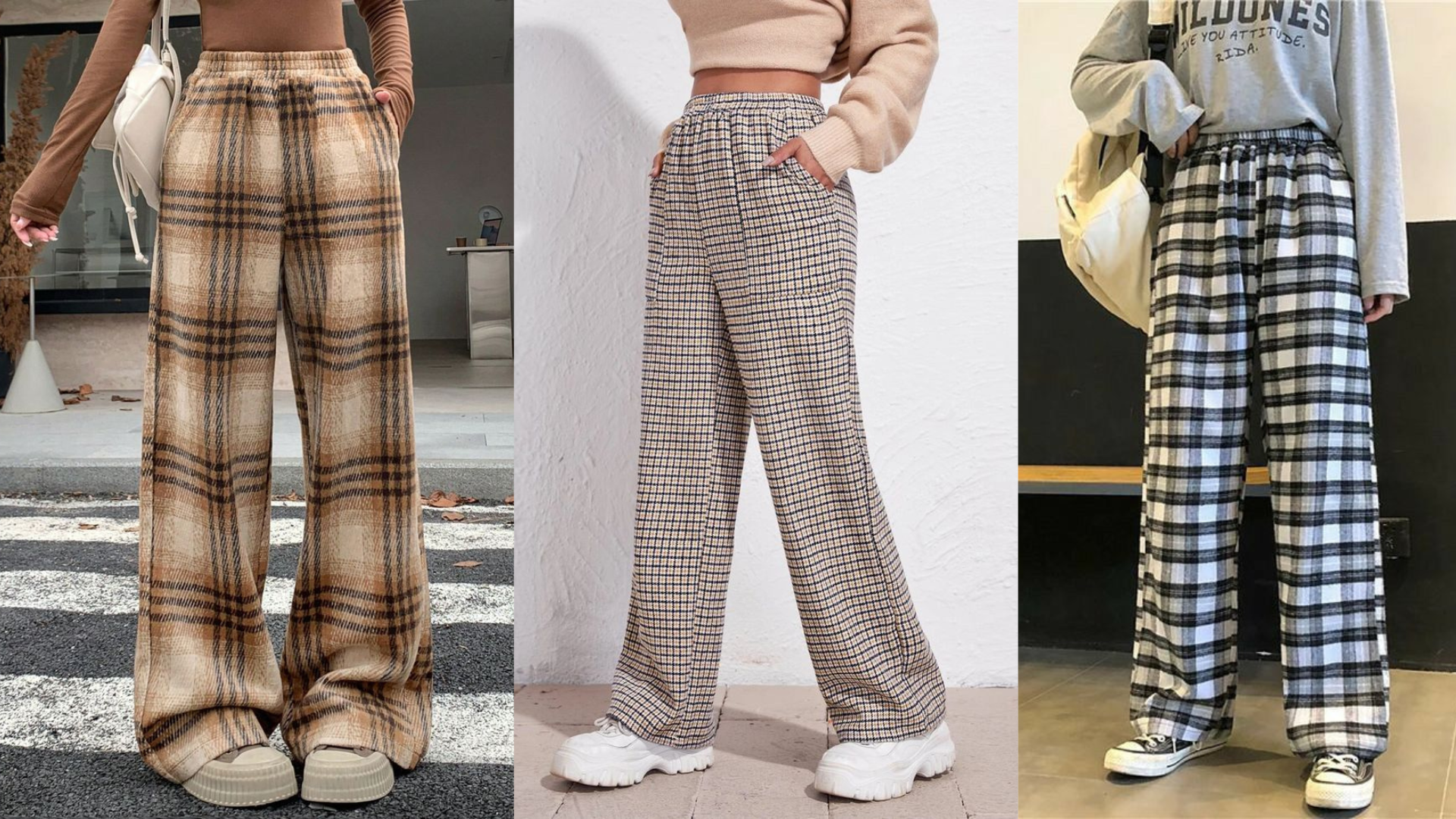 Pantalones de Cuadros Cintura Elástica