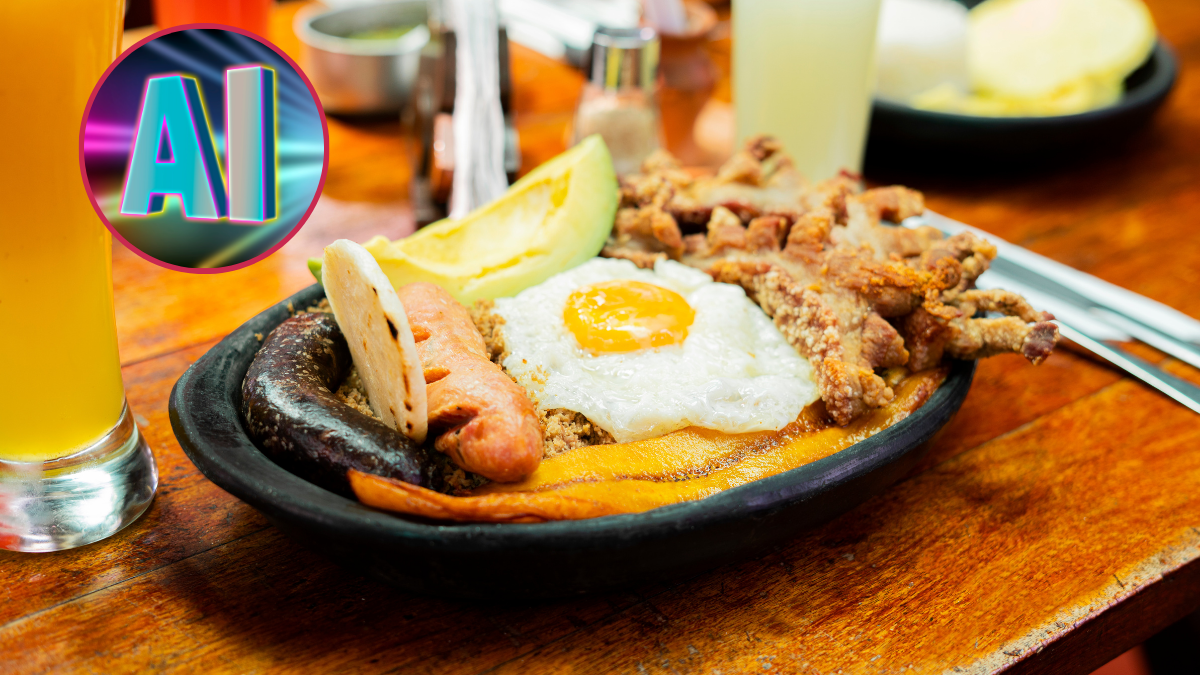 Bandeja Paisa y logo IA (Getty Images)